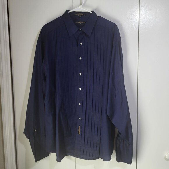 Tommy Hilfiger Other - VTG TOMMY HILFIGER Men's 17-35 Navy Blue Tuxedo Dress Shirt Pleated 90s y2k